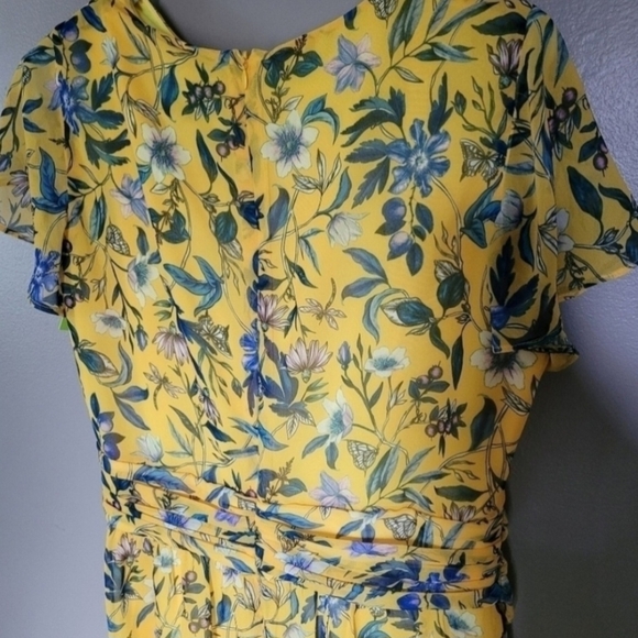 Sam Edelman Floral Crossover Waist A-line Dress In Yellow - Picture 7 of 8